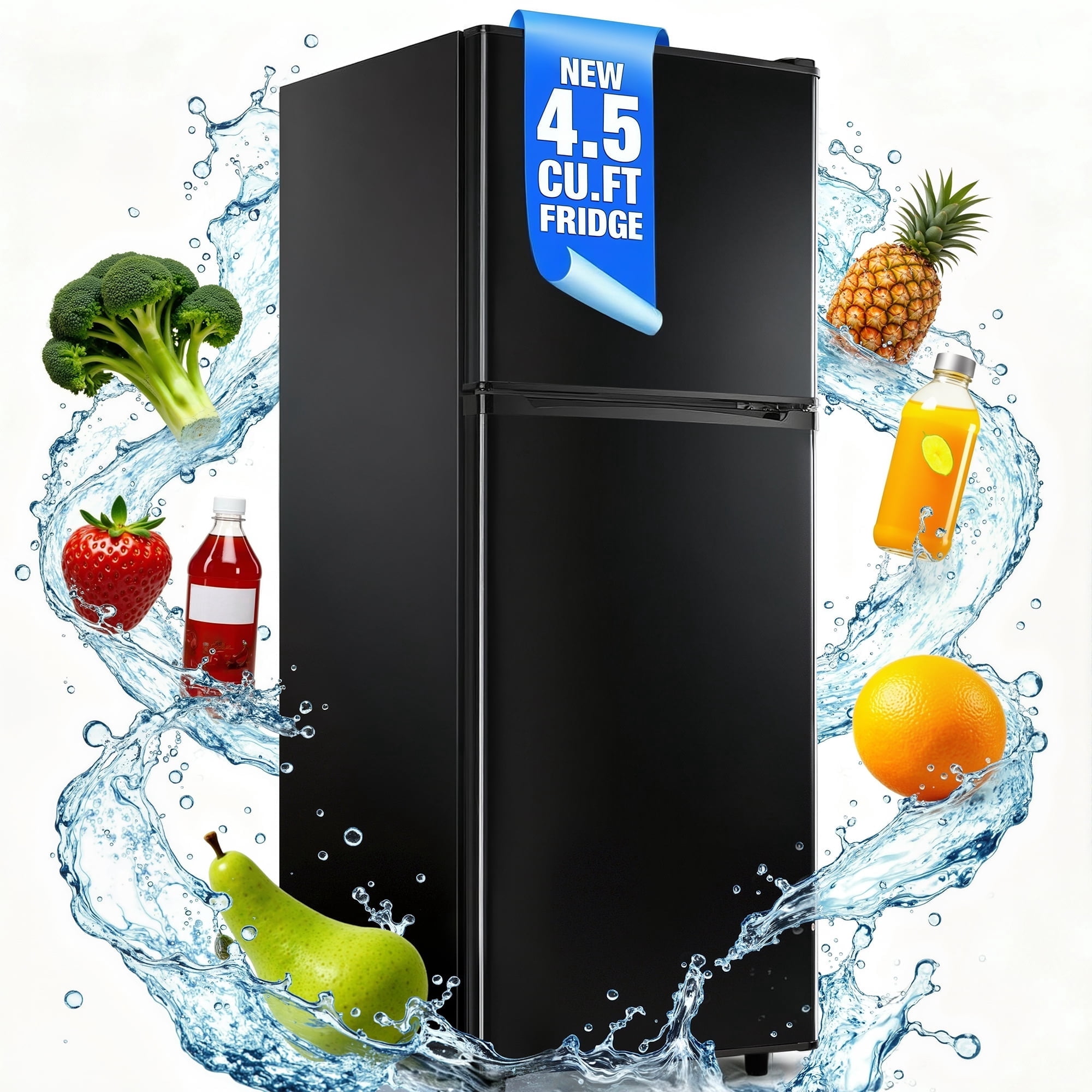 Nepsam 4.5 Cu.ft Mini Fridge with Freezer 2-Door Compact & 7 Settings Temperature Adijustable, Refrigerator for Dorm, Office, Bar, RV, Bedroom, Black