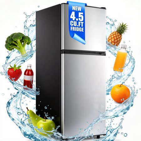 4.5 Cu.ft Mini Fridge with Freezer 2-Door Compact & 7 Settings Temperature Adijustable, Refrigerator for Dorm, Office, Bar, RV, Bedroom, Silver