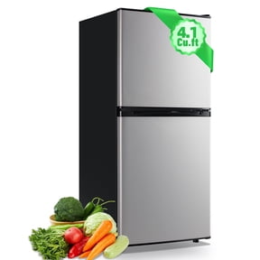 DEMULLER 4.1 Cu.ft Mini Refrigerators with Freezer Mini Fridges Double Door Top Freezer for Office Apartment Silver