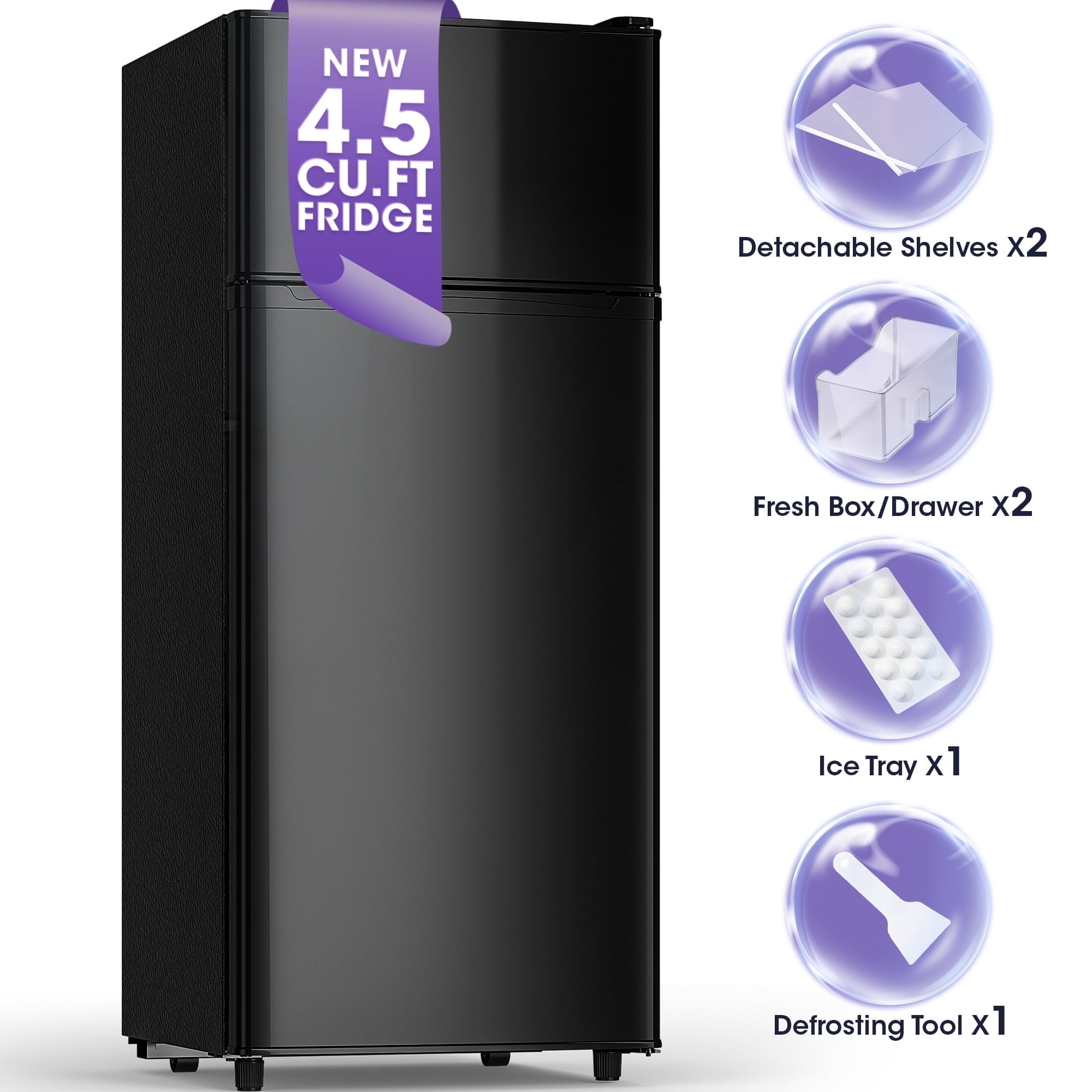 Patiosunny 4.5 Cu.ft Mini Refrigerator with Freezer, 2 Doors Mini Fridge with Adjustable Shelves, Small Refrigerator for Home, Office, Kitchen, Dorm and Bedroom (Black)