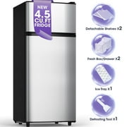Patiosunny 4.5 Cu.ft Mini Refrigerator with Freezer, 2 Doors Mini Fridge with Adjustable Shelves, Small Refrigerator for Home, Office, Kitchen, Dorm and Bedroom (Brushed Silver)