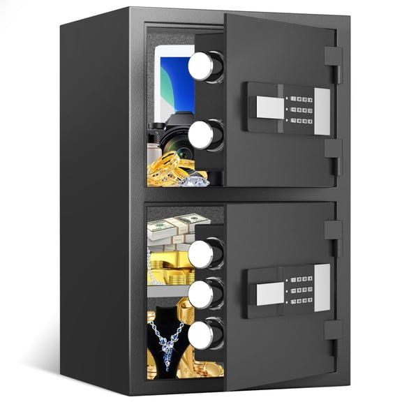 Pacriond 4.5 Cub Digital Safe Box with Key Hook & Adjustable Shelves, High Security Cabinet with Dual Alarm System & Mute Mode for Home Office Storage