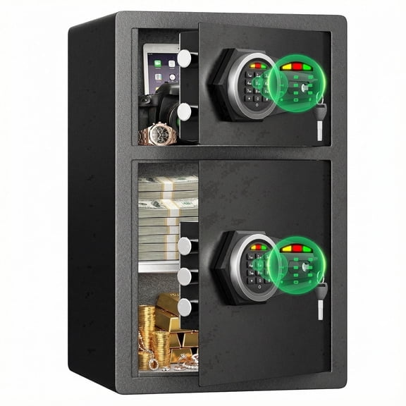 Pacriond 4.5 Cubic Digital Money Safe Box with Double Door & Adjustable Shelves, Home Security Safe with Dual Alarm System & Mute Mode for Valuables Storage