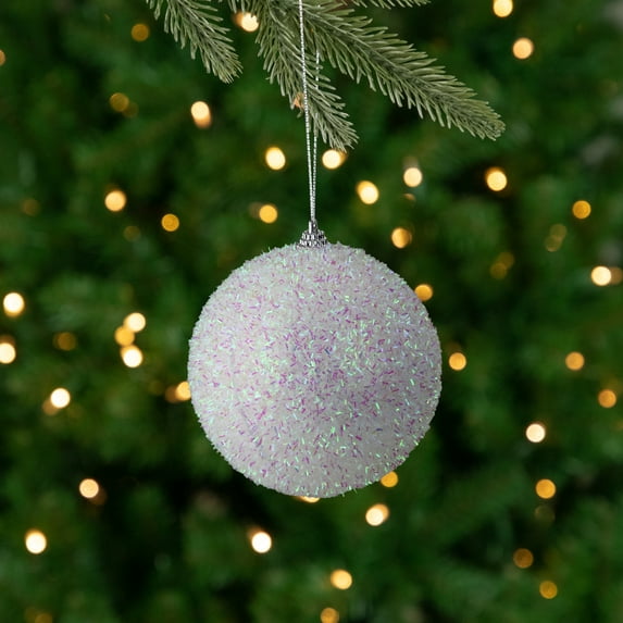 Northlight 4.5" Iridescent Bristled Christmas Ball Ornament - White/Green