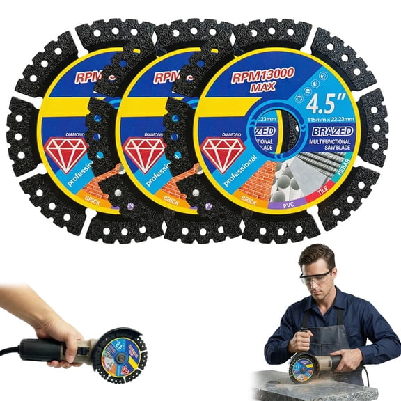 4.5" Diamond Multi-Purpose Saw Blades - Heavy Duty Angle Grinder Discs for Cutting Marble/Quartz/Stone/Tile/Metal/Plastic (3)