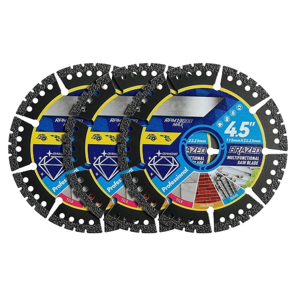 4.5" Diamond Multi-Purpose Saw Blades, Stainless Steel Welded Outer Diamond Sand High Durability,Heavy Duty Angle Grinder Discs for Cutting Marble/Quartz/Stone/Tile/Metal/Plastic(3-Pack)