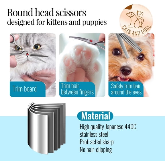 4.5" Dog Grooming Scissors - 3 Pcs Curved & Straight Thinning Shears for Small Dogs & Cats - Japan 440C Stainless Steel
