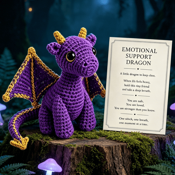 4.5'' Emotional Support Dragon Pocket Buddy Static Display Plush, Mini Cute Dragon Plush Stuffed Animals with Inspirational Encouragement Card, Anxiety Relief Desk Decor, Fantasy Gift for Adults