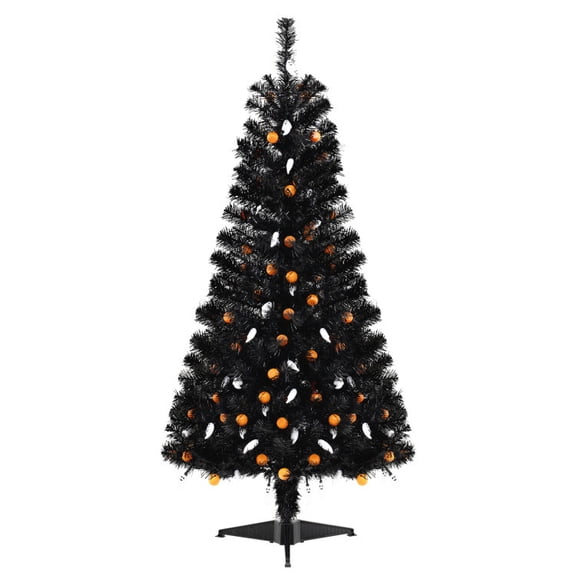4.5 FT Artificial Halloween Tree with 130 Ghost Pumpkin Lights, Black PVC Spooky Tree with 6 Lighting Modes, 5 Sound Effects, Motion Sensor, Metal Stand for Indoor Party Home Store Decor