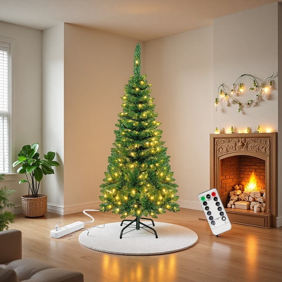 4.5-Foot Glowing Artificial Christmas Tree - Pre-Lit with Multicolor LED Lights & Smart Remote for Holiday Decor