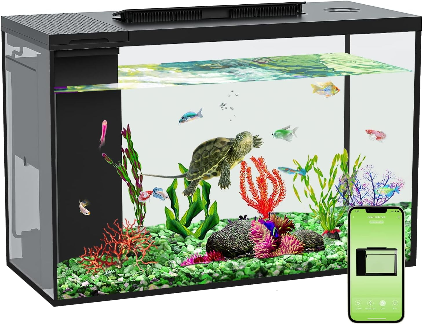 4.5 Gallon Betta Fish Tank self Cleaning Aquarium kit Smart Aquarium That Supports Bluetooth Small Fish Tank with Filter Light Water Pump Fish Tank Starter Kits Fish Bowl Aquarium Walmart
