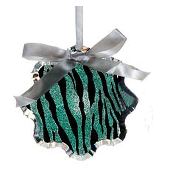 4.5" Glittered Teal Zebra Print Snowflake Prism Christmas Ornament