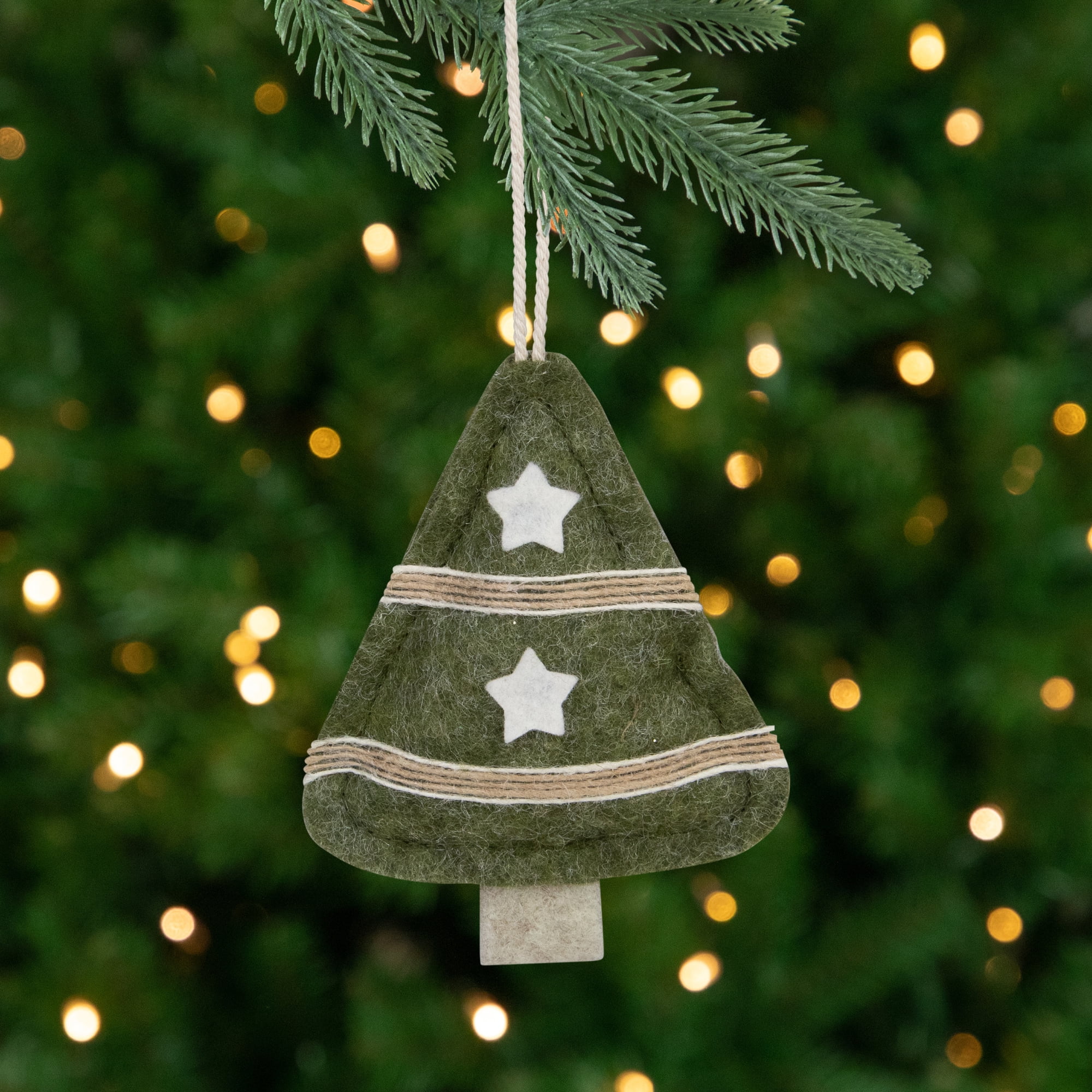 Green Felt Tree Shaped Christmas Ornament with Stars