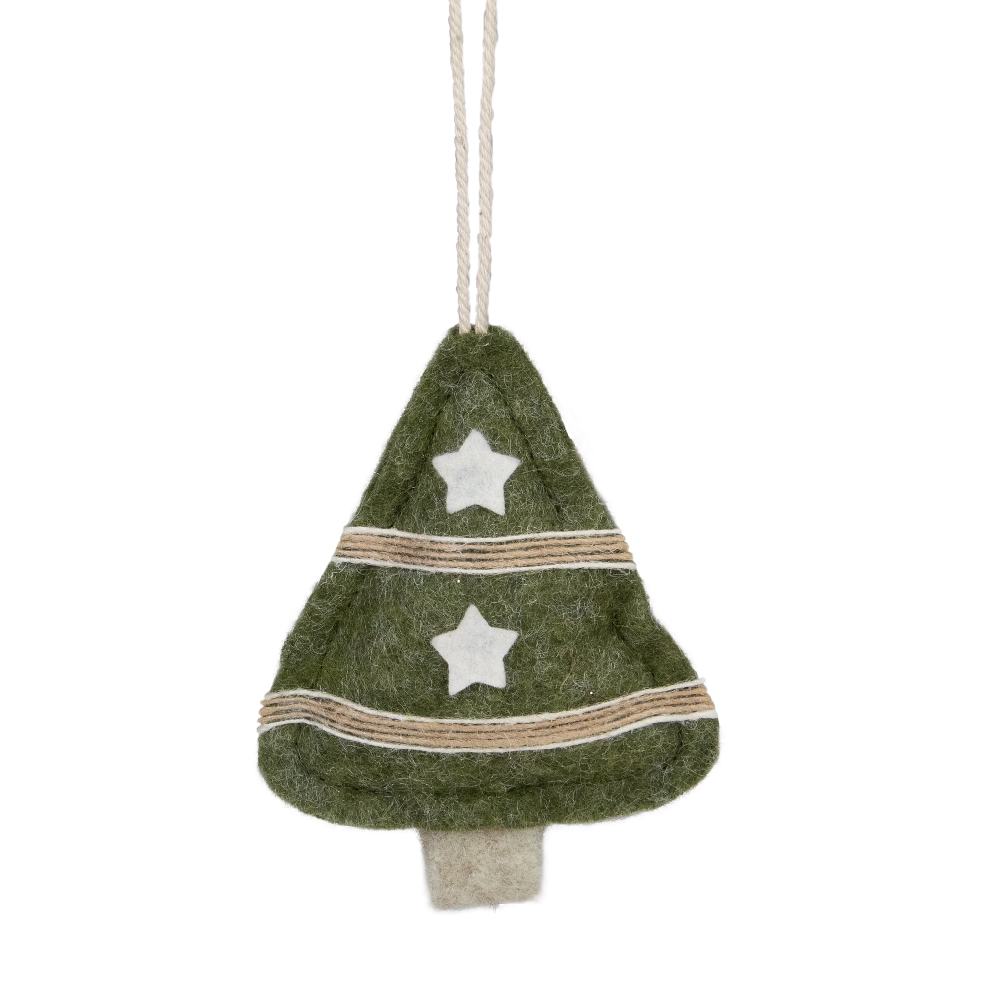 Green Felt Tree Shaped Christmas Ornament with Stars