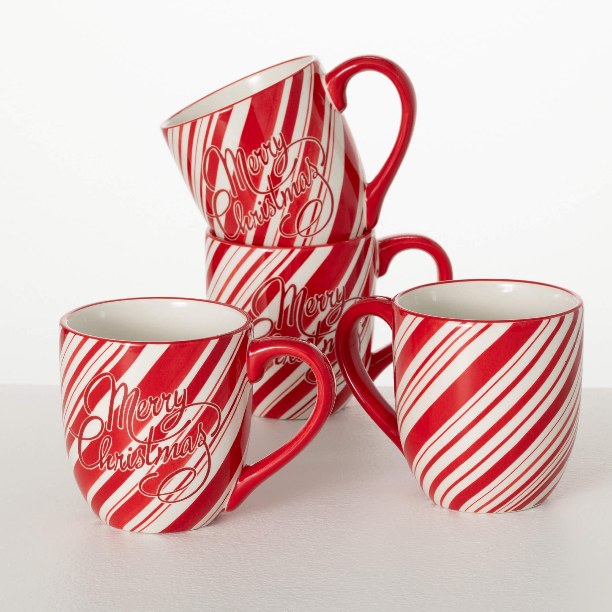 4.5"H Sullivans Merry Christmas Mug Set of 4, Red-White