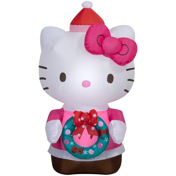 4.5 ft Hello Kitty in Dress Christmas Airblown Yard Inflatable, Multicolor, by Sanrio