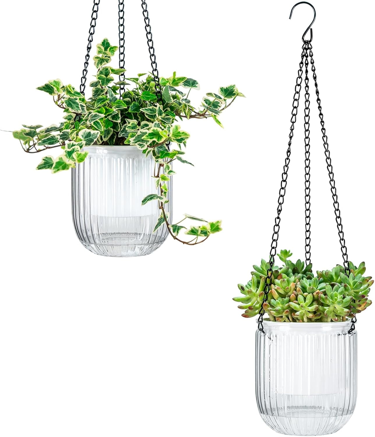 4.5 Inch 2 Pcs Self Watering Hanging Planter Indoor Plant Pots Drainage Holes, Outdoor Small Flower Pot Basket, Visible Water Level, Plant Hanger Home Decor, Gardening