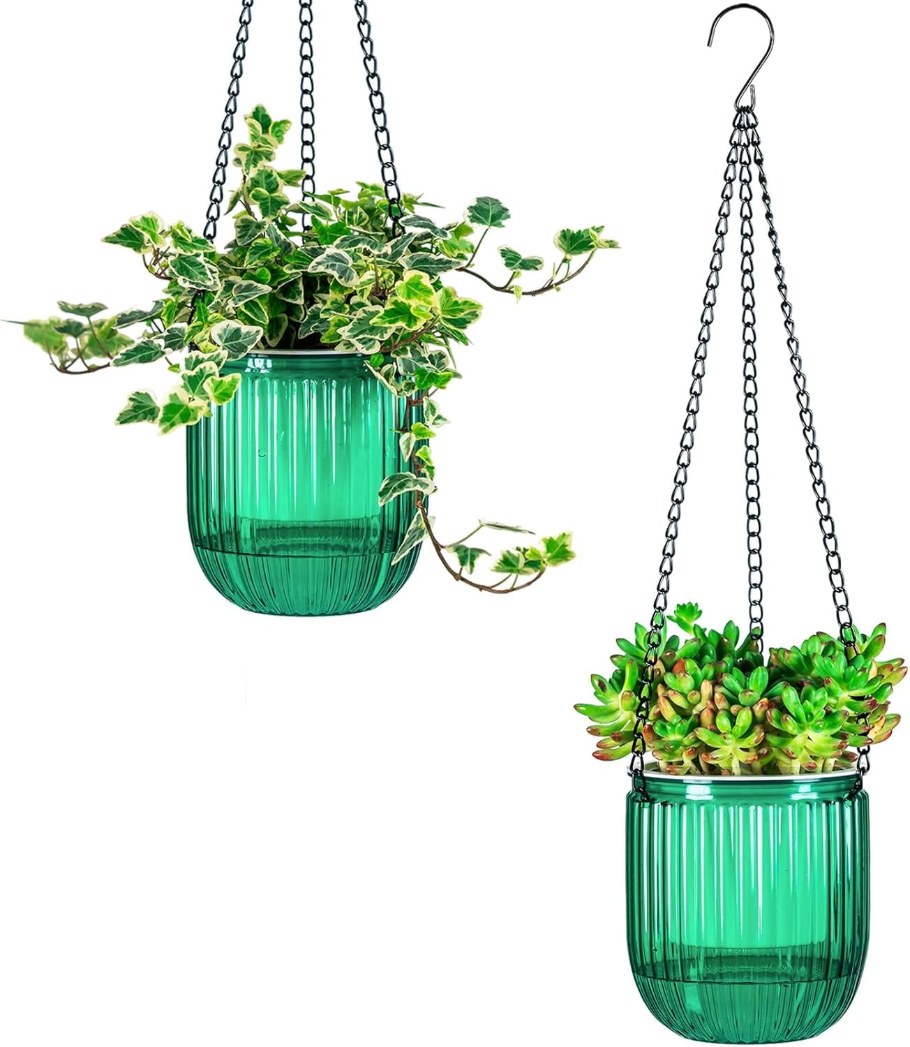 4.5 Inch 2 Pcs Self Watering Hanging Planter Indoor Plant Pots Drainage Holes, Outdoor Small Hanging Planters Flower Pot Basket, Visible Water Level, Plant Hanger Home Decor, Gardening