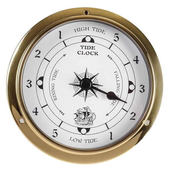 4.5 Inch Brass Nautical Tide Clock with Barometer, Thermometer and Hygrometer, Weather Station for Sailing
