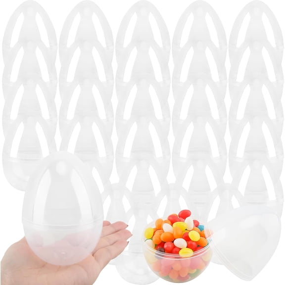 4.5 Inch Clear Plastic Easter Eggs, 30 Pack Fillable Transparent Eggs for DIY Crafts and Easter Party Decor