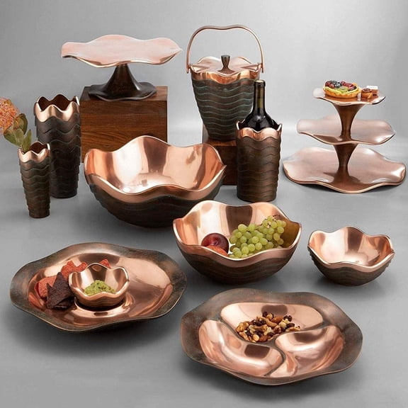 4.5 Inch Copper Accent Bowl, Verdigris Patina Decorative Dish with Scalloped Rim, Tabletop or Kitchen Serving Bowl for Home Decor