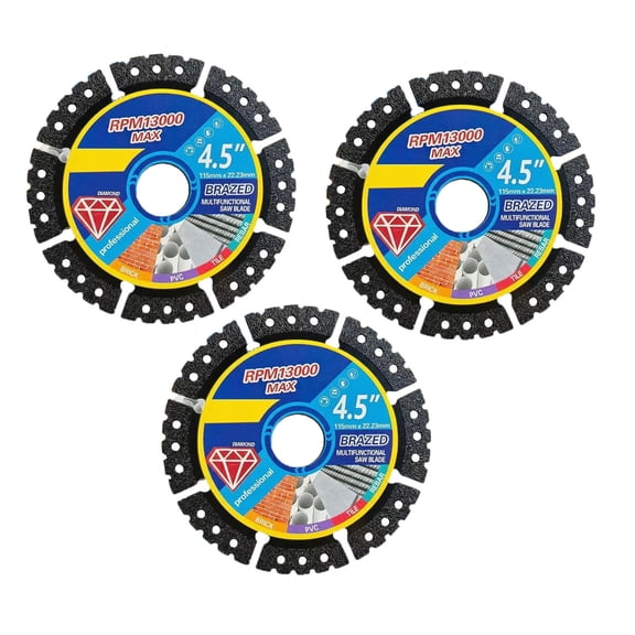 4.5 Inch Diamond Multi-Purpose Saw Blade 5-Pack, Cutting Disc for Angle Grinder, Tile Cutting Blade for Marble Quartz Ceramic Stone Metal Rebar Stainless Steel Plastic Pipe, 22.23mm Arbor