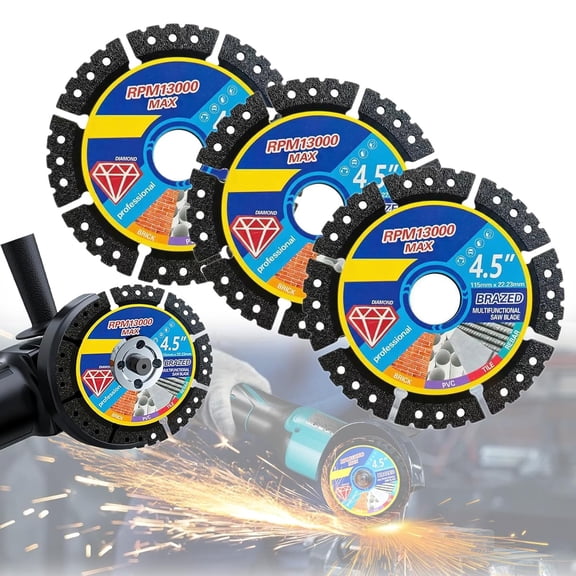 4.5 Inch Diamond Multi-Purpose Saw Blade 5-Pack, Cutting Disc for Angle Grinder, Tile Cutting Blade for Marble Quartz Ceramic Stone Metal Rebar Stainless Steel Plastic Pipe, 22.23mm Arbor (3 Pcs)