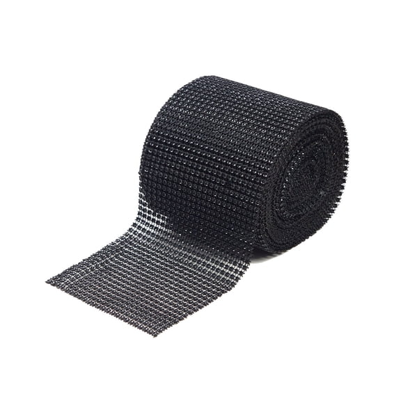 4.5 Inch Diamond Rhinestone On Mesh Trim (10 Yard Roll) - Black (10 Yards)