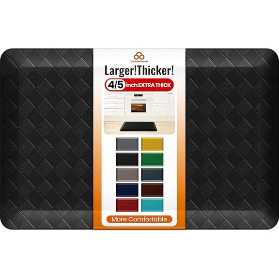 4/5 Inch Extra Thick Kitchen Mats for Floor,Non Slip Anti Fatigue Kitchen Rugs,Waterproof Stain Resistant Sink Mat,Cushioned Standing and Comfort Mats for Office (17"x24" Black)