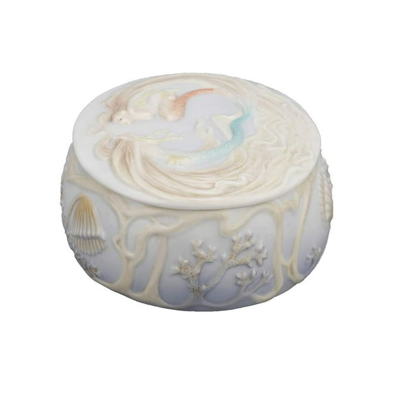 4.5 Inch Glazed Porcelain Trinket Box Pink Mermaid Blue Mermaid