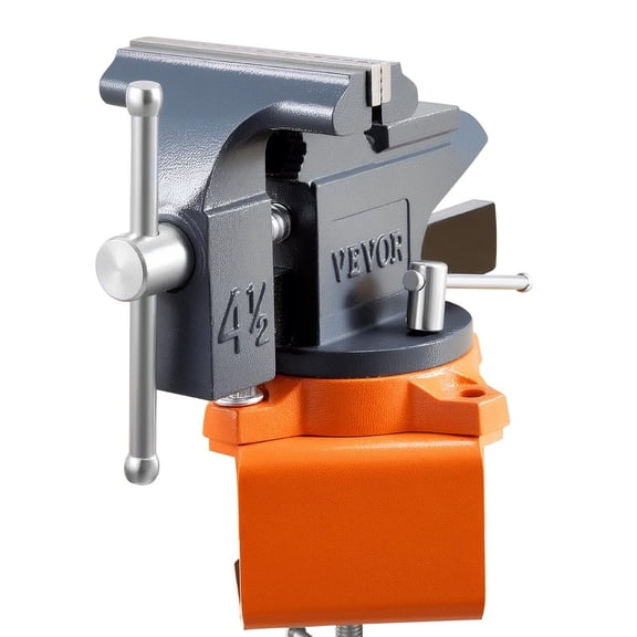4.5 Inch Portable Bench Vise with 270 Degree Swivel Base Quick Release Rotating Clamp Cast Iron Construction for Woodworking Metalworking Drilling Sawing Cutting Conduit