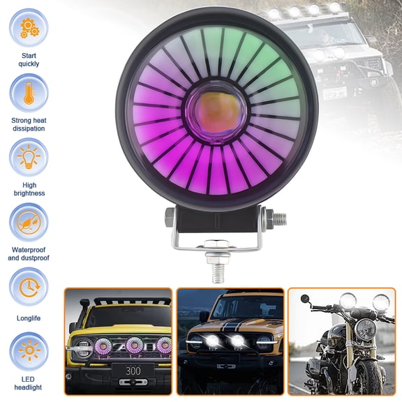 4.5 Inch Round LED Offroad Work Light with RGB Halo Ring, High Bright Spot Beam Waterproof LED Pod Light, Adjustable Mount LED Driving Fog Light for Jeep SUV ATV UTV Motorcycle Truck