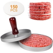 4.5 Inch Rustproof Non-Stick Removable Easy to Carry Hamburger Patty Maker with 150 Sheets of Wax Paper