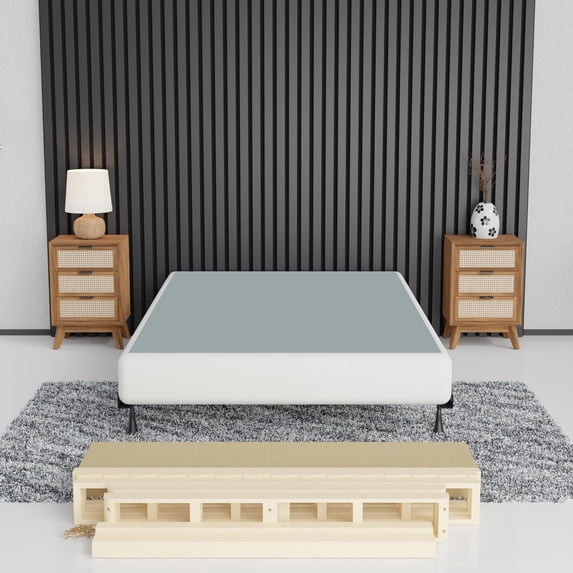 4.5-Inch Sturdy Box Spring for Mattress Support-Durable and Easy to Assemble Natural Wood Foundation for Twin, White