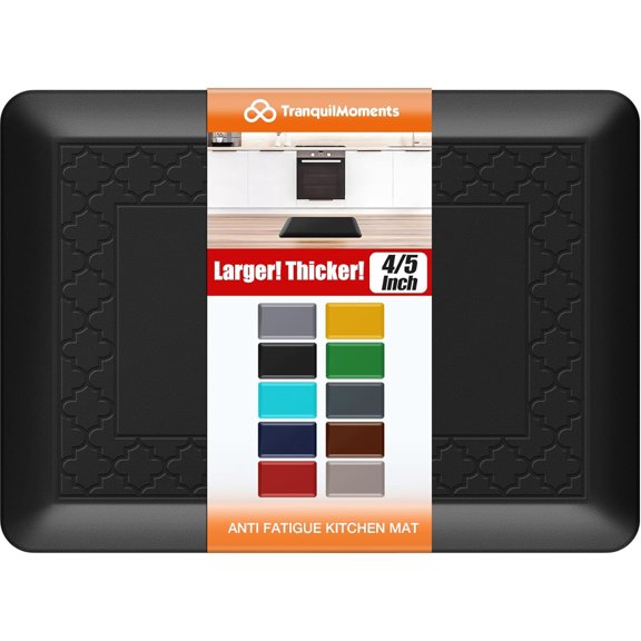 4/5 Inch Thicker Kitchen Mats for Floor Non-Slip Anti Fatigue Comfort Mat Waterproof Kitchen Rug for Sink, Office,Home Stain Resistant Standing Desk Rugs-17.3"x 24", Black