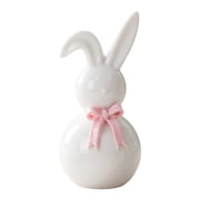4.5-Inch White Ceramic Easter Bunny Figurines with Pink Bows,Cute And Lively,Modern Art Pieces, Perfect for Spring Home Parties And Table Decorations.