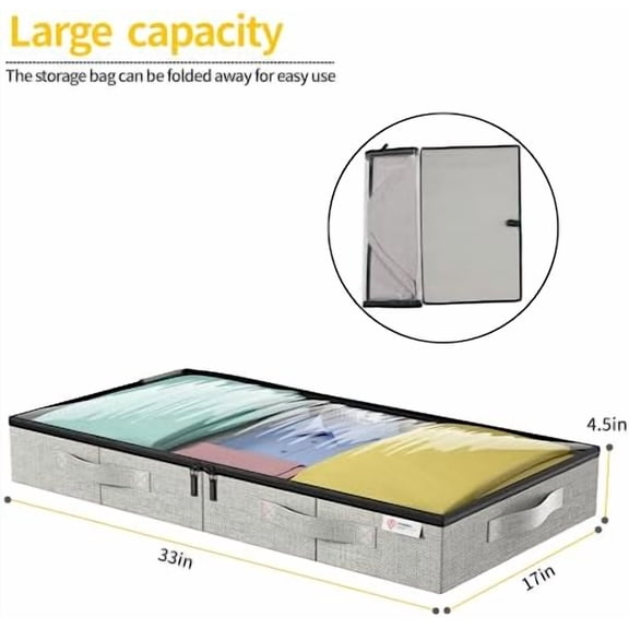 4.5 Inches Under Bed Storage Containers with Sturdy Sidewalls/Bottom and Reinforced Handles,Low Profile Underbed Storage for Clothes,Shoes,Pillows and Blankets with Zips and Clear Windows,4 Pack