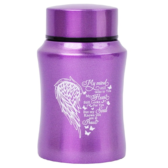 4.5 Inches Small Urn for Human Ashes Small Keepsake Urn Heart Wing Pattern Memorial Ashes Container Stainless Steel Mini Cremation Urn Ashes Urn-Purple