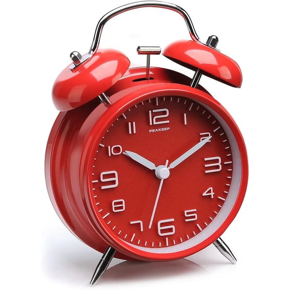 4.5 Inches Twin Bell Loud Alarm Clock for Heavy Sleerpers, Backlight, Battery Operated Old Fashioned Alarm Clock for Bedrooms (3D-Dial, Red)