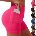 thumbnail image 1 of 4" 5" Inseam Biker Shorts with Pockets Womens Short Leggings High Waisted Athletic Sports Exercise Active Nylon Butt Lifting Tummy Control Compression Activewear Fitness Hot Pink S, 1 of 10