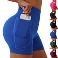thumbnail image 1 of 4" 5" Inseam Biker Shorts with Pockets Womens Short Leggings High Waisted Athletic Sports Exercise Active Nylon Butt Lifting Tummy Control Compression Activewear Fitness Blue XL, 1 of 10