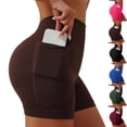 thumbnail image 1 of 4" 5" Inseam Biker Shorts with Pockets Womens Short Leggings High Waisted Athletic Sports Exercise Active Nylon Butt Lifting Tummy Control Compression Activewear Fitness Coffee XL, 1 of 10
