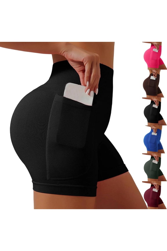 4" 5" Inseam Biker Shorts with Pockets Womens Short Leggings High Waisted Athletic Sports Exercise Active Nylon Butt Lifting Tummy Control Compression Activewear Fitness Black L