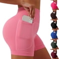 thumbnail image 1 of 4" 5" Inseam Biker Shorts with Pockets Womens Short Leggings High Waisted Athletic Sports Exercise Active Nylon Butt Lifting Tummy Control Compression Activewear Fitness Pink 2XL, 1 of 9
