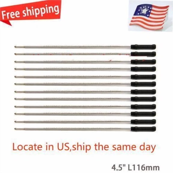 4.5" L116Mm Ballpoint Metal Ballpen Refill 12Pcs Black Fits For Cross 8513 8511