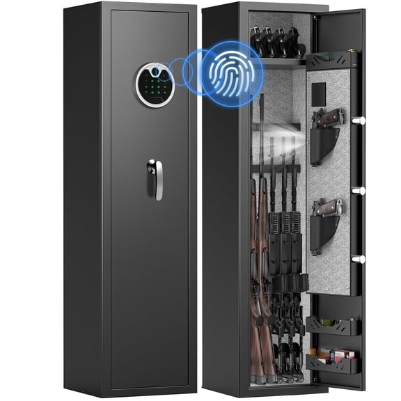 4-5 Large Gun safe,Fingerprint Home Safe with Adjustable Support and Removable Shelf, Gun Cabinet with Pistol Bag & Metal Storage Backlit Keypad