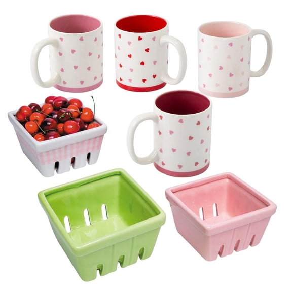 4"  5" Love in Bloom Basket & Mug Ceramic Kitchen Kit  7 Pc.