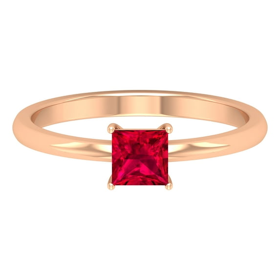 Rosec Jewels 4.5 MM Princess Cut Created Ruby Solitaire Engagement Ring, 10K Rose Gold, US 10.50