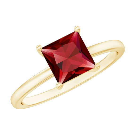 Rosec Jewels 4.5 MM Princess Cut Created Ruby Solitaire Engagement Ring, 14K Yellow Gold, US 11.00