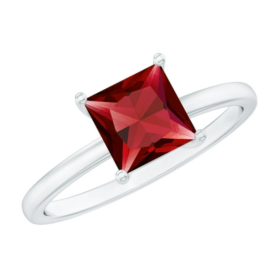 Rosec Jewels 4.5 MM Princess Cut Created Ruby Solitaire Engagement Ring, 925 Sterling Silver, US 4.00